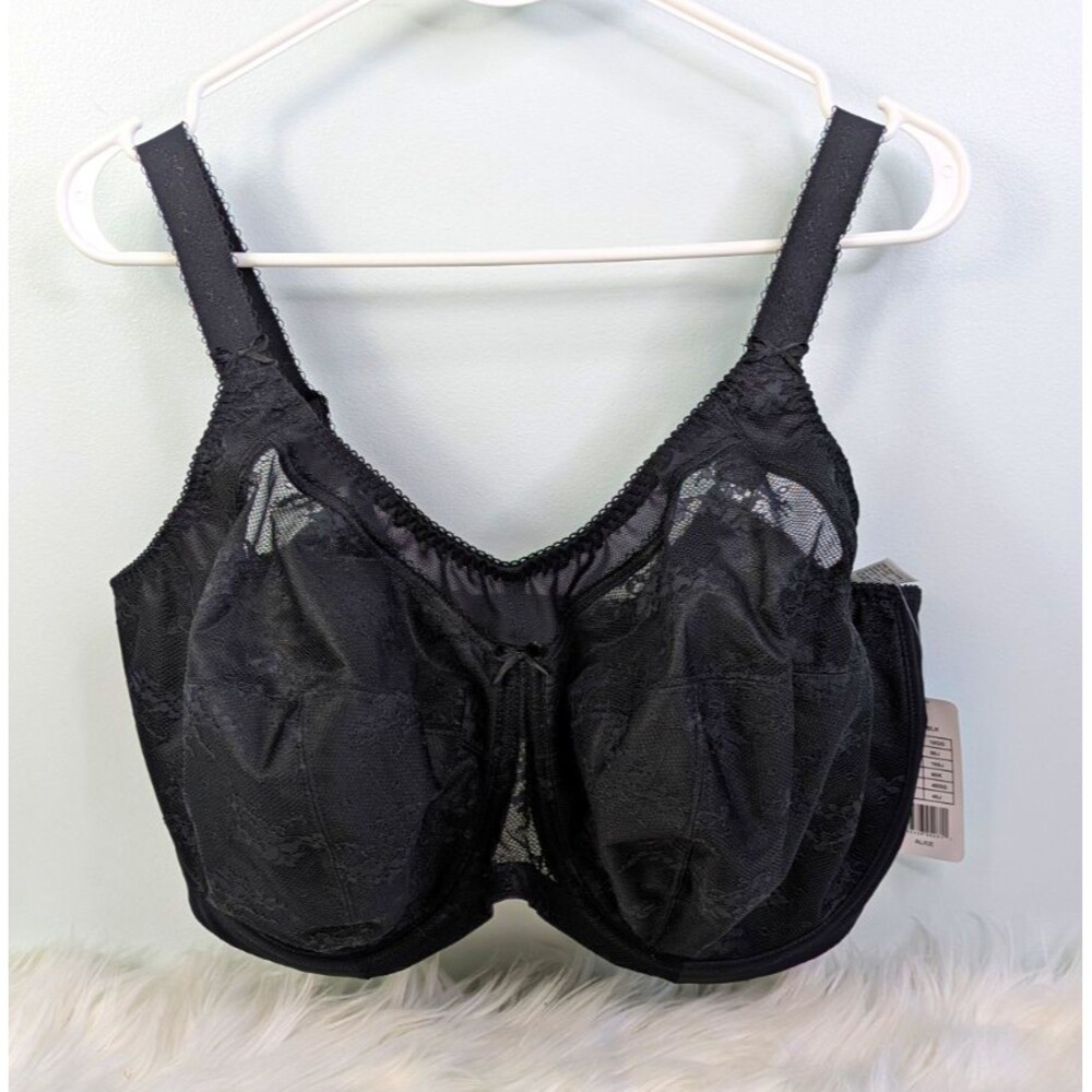 Goddess Alice Black Full Cup Underwire Bra 40J Unlined Mesh Floral Sheer Classic